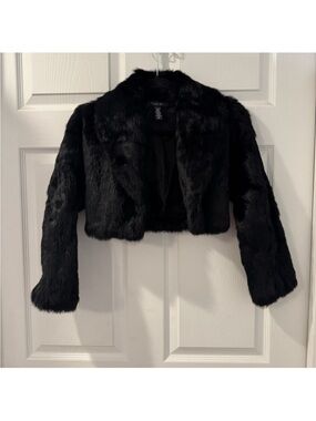 🤩 Laundry By Shelli Segal Black Cropped Rabbit Fur Jacket